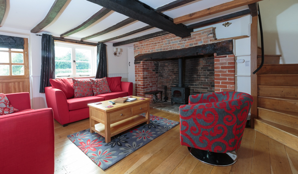 Woodburning stove in this New Forest Holiday Cottage